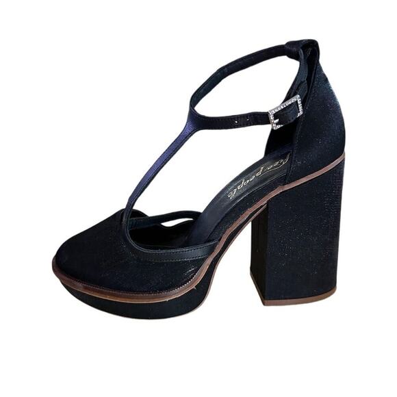 Free People Wythe Platform Heels Women's 7.5 38 Black Block Heel Open Toe - Picture 5 of 10